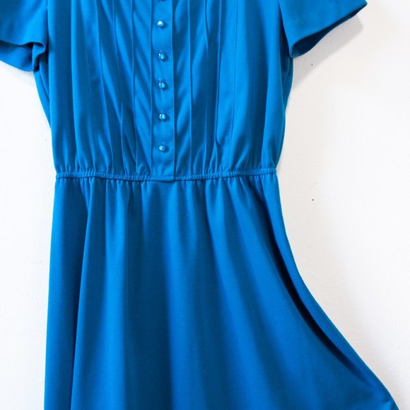 vintage blue knit dress button up - Picture 5 of 7